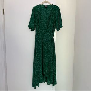 Emerald green dot wrap dress